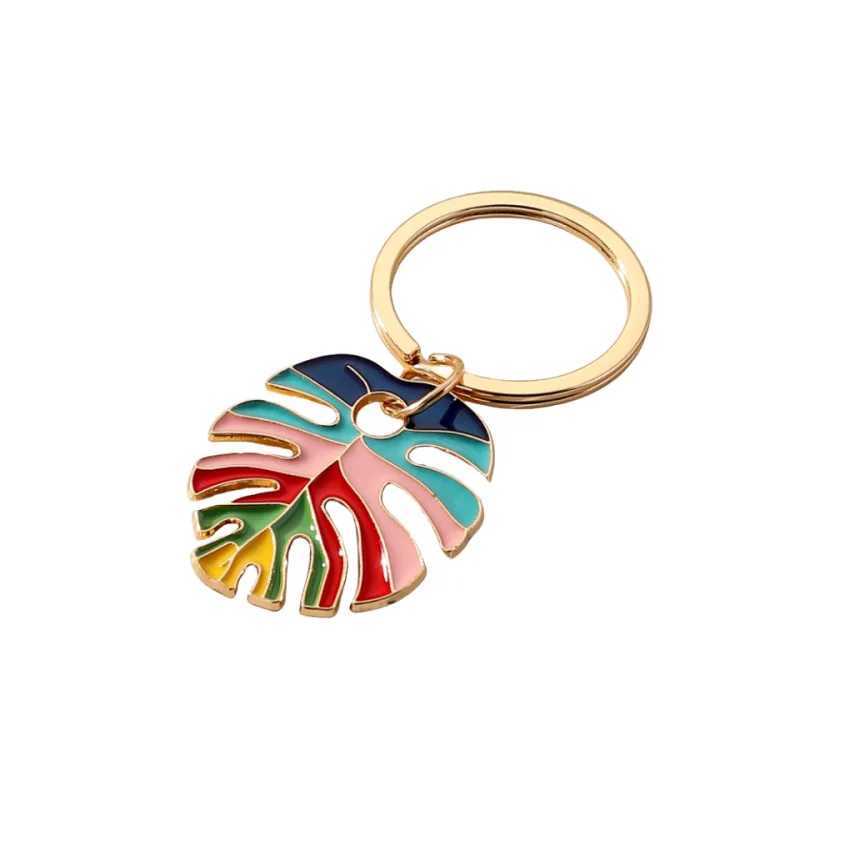keychain enamel Multicolour Rainbow Turtle Leaf Keychain Key Ring For Women Men Boho Fresh Foliage Plant Bag Car Airpods KeyL240729
