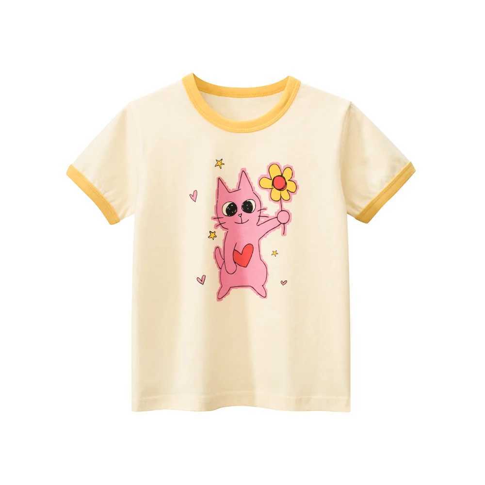 T-shirts 1-9T Toddler Kid Tshirt Baby Girl Summer Clothes Infant Cotton T Shirt Short Sleeve Cat Print Basic Top Childrens Tee OutfitL24729