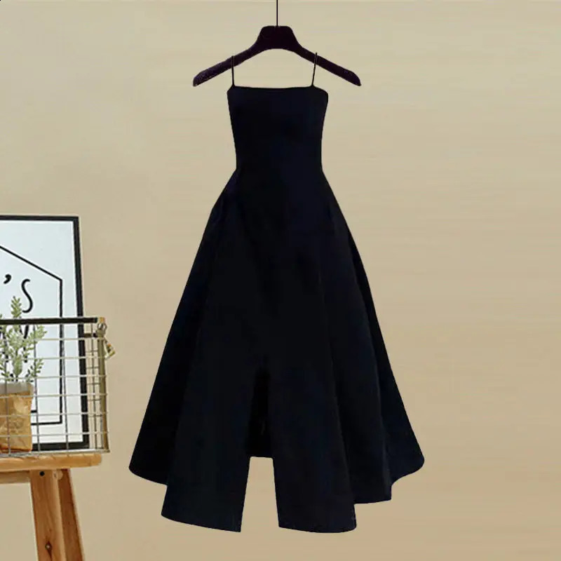 Spring and Autumn Set Womens Korean Fashion Cross Knitted Sweater Age Reducing Sling Dress Two Piece 240729