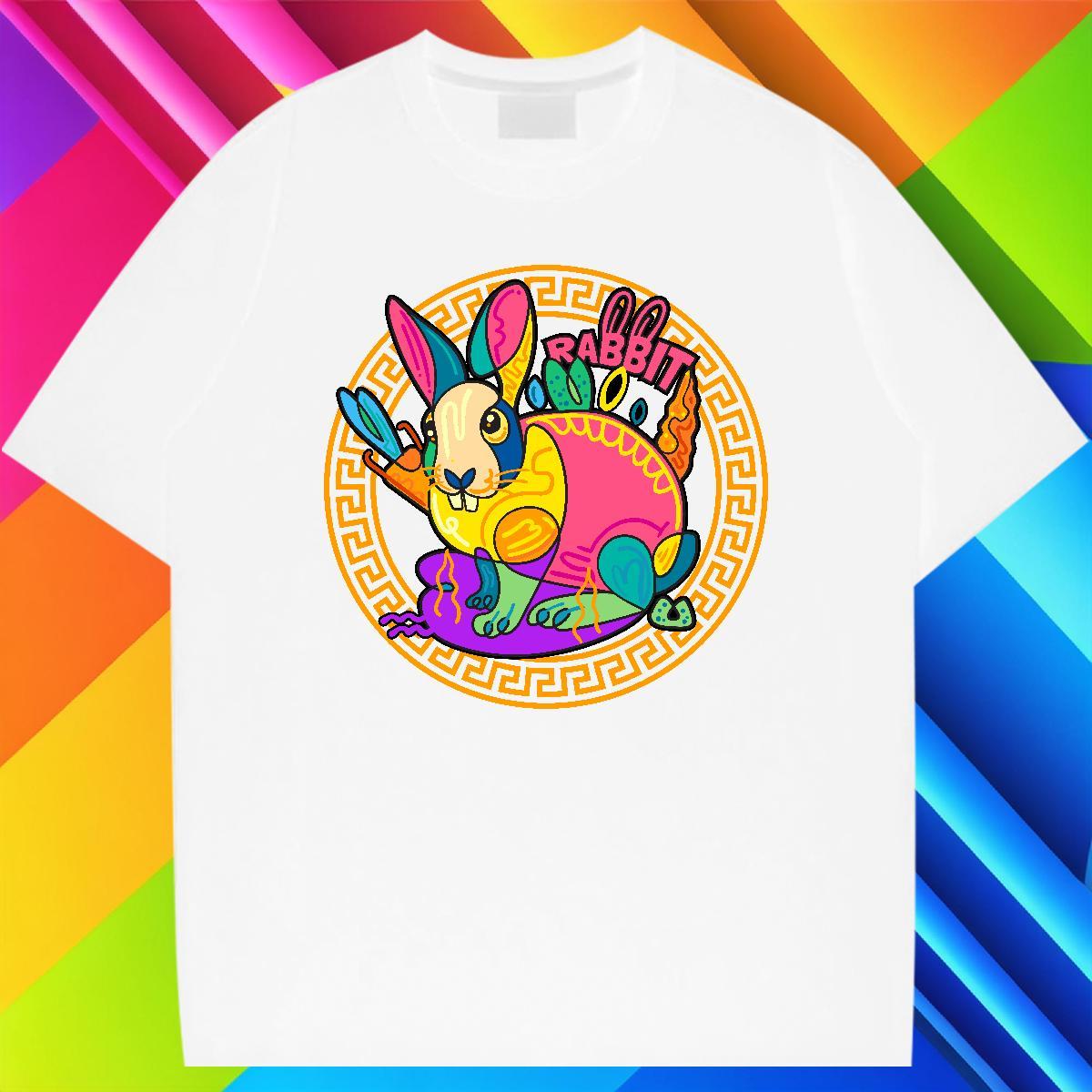 Comfortable Mens Tshirts 230g 100% Cotton Outdoor rabbit White Plus Size Short Sleeve O-Neck New T Shirts Men Tees