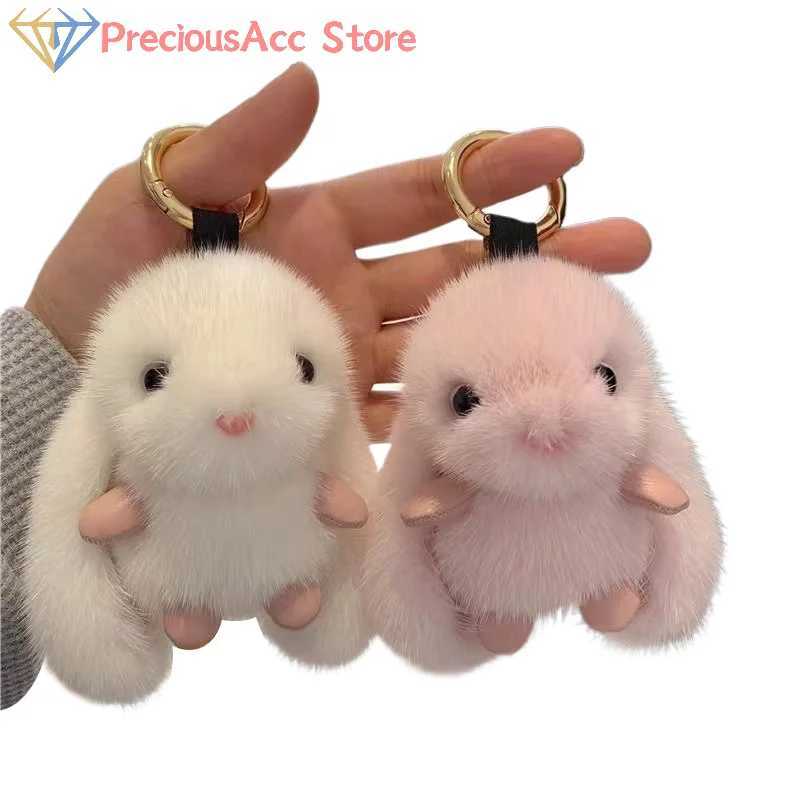Cute Fluffy Rabbit Keychain Ring Plush Pompon Bunny Bag Pendant For Couple Car Key Ring Jewelry GiftsL240729