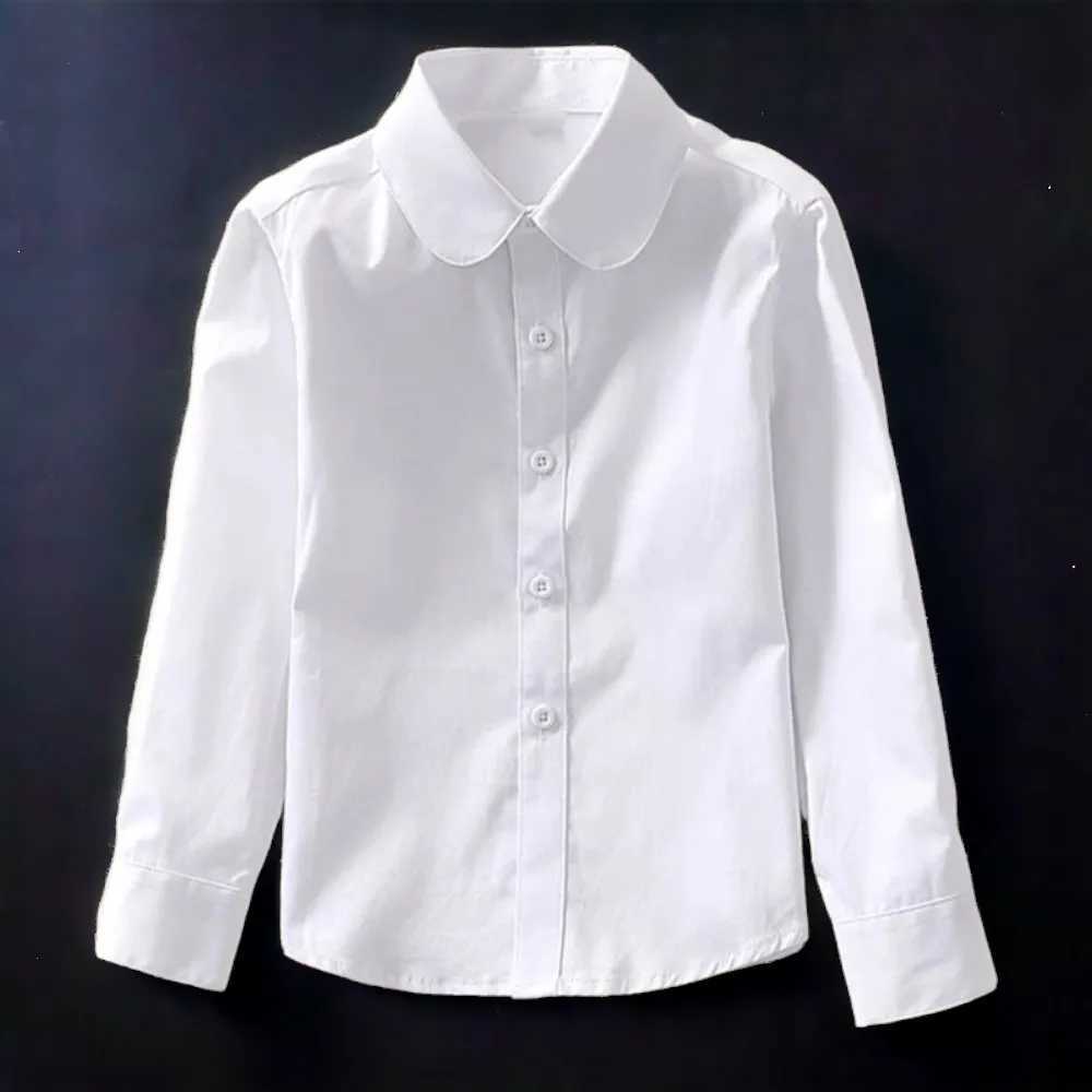 Children girls students white shirts long sleeved cotton shirts teenagers schools childrens clothing 8 10 12 14 years oldW240729