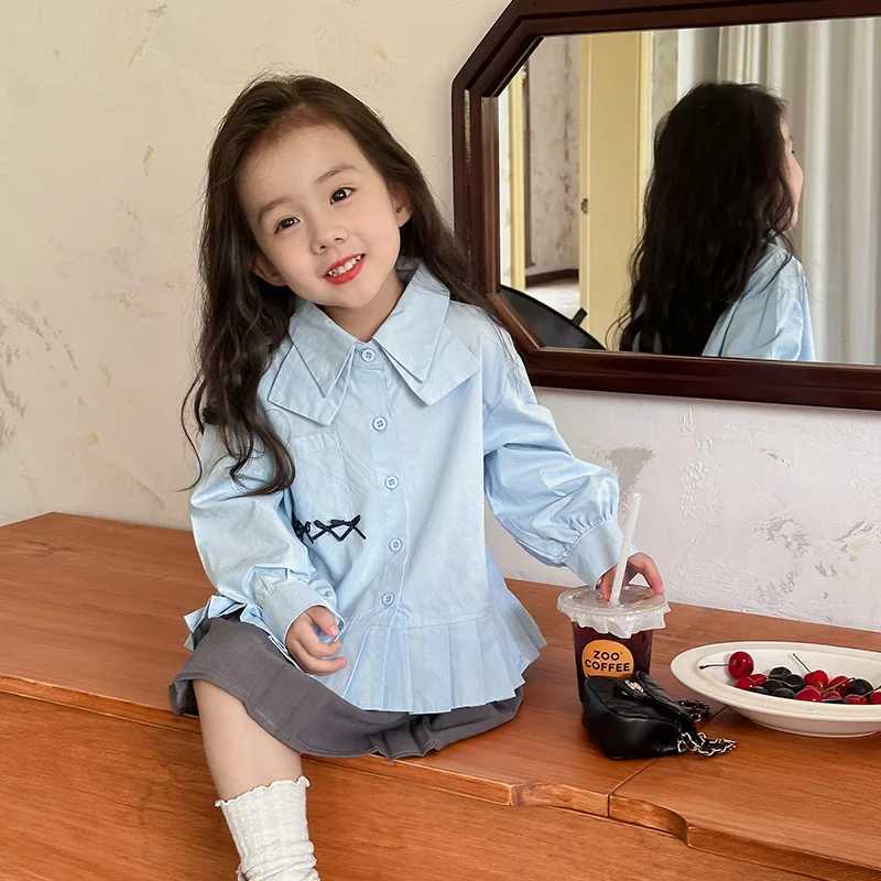 Blue blue long sleeved top open seam loose jacket 2024 lapelW240729