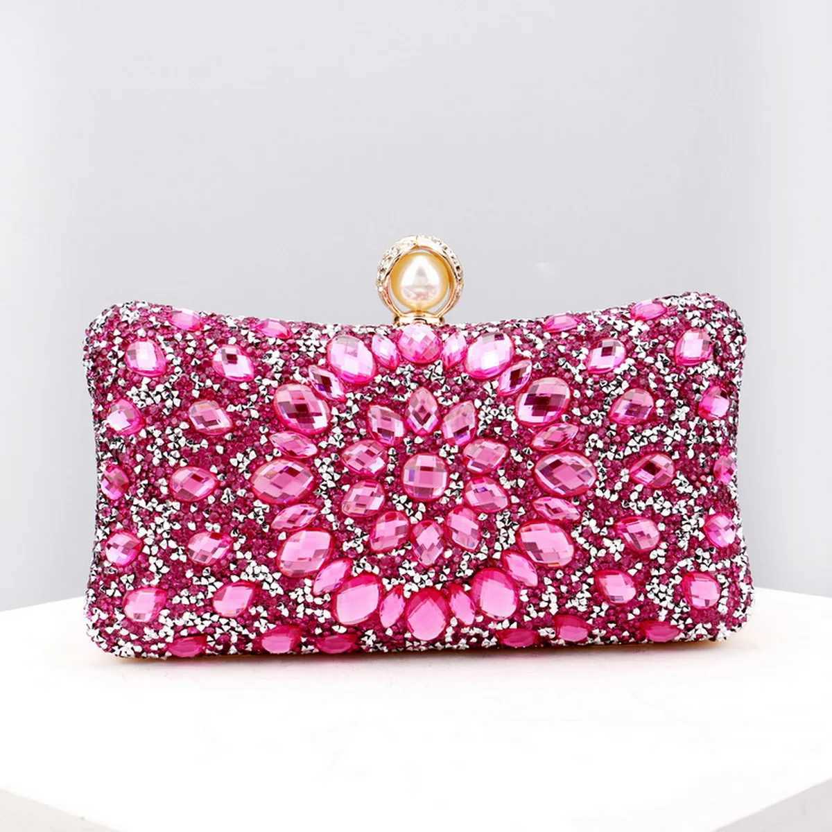 Full Diamonds Evening Bags Acrylic Flower Rhinestones Clutch Bags Metal Pearl Luxury Prom Wedding Dinner HandbagsXJ240729