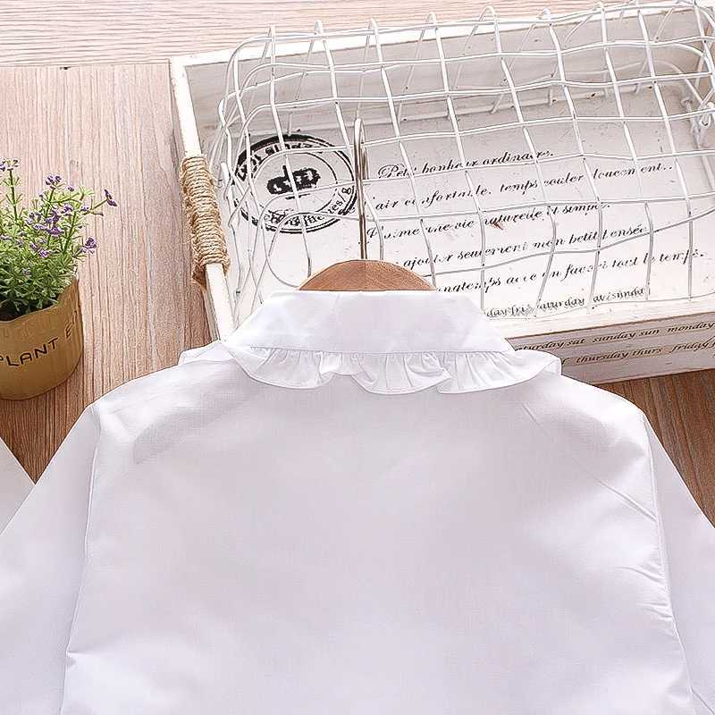 Spring and Autumn Girls Long Sleeve Shirt Black Fungal Edge Collar Top Minimalist Girls ClothingW240729