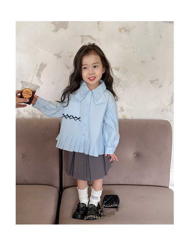 Blue blue long sleeved top open seam loose jacket 2024 lapelW240729