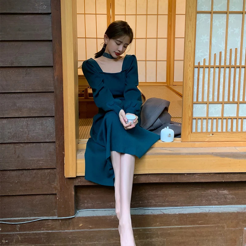 2024 Autumn Vintage Long Sleeve O-neck Solid Color Mid Long Dresses Womens Casual Elegant Classic Office Lady Ladies Dress 240729