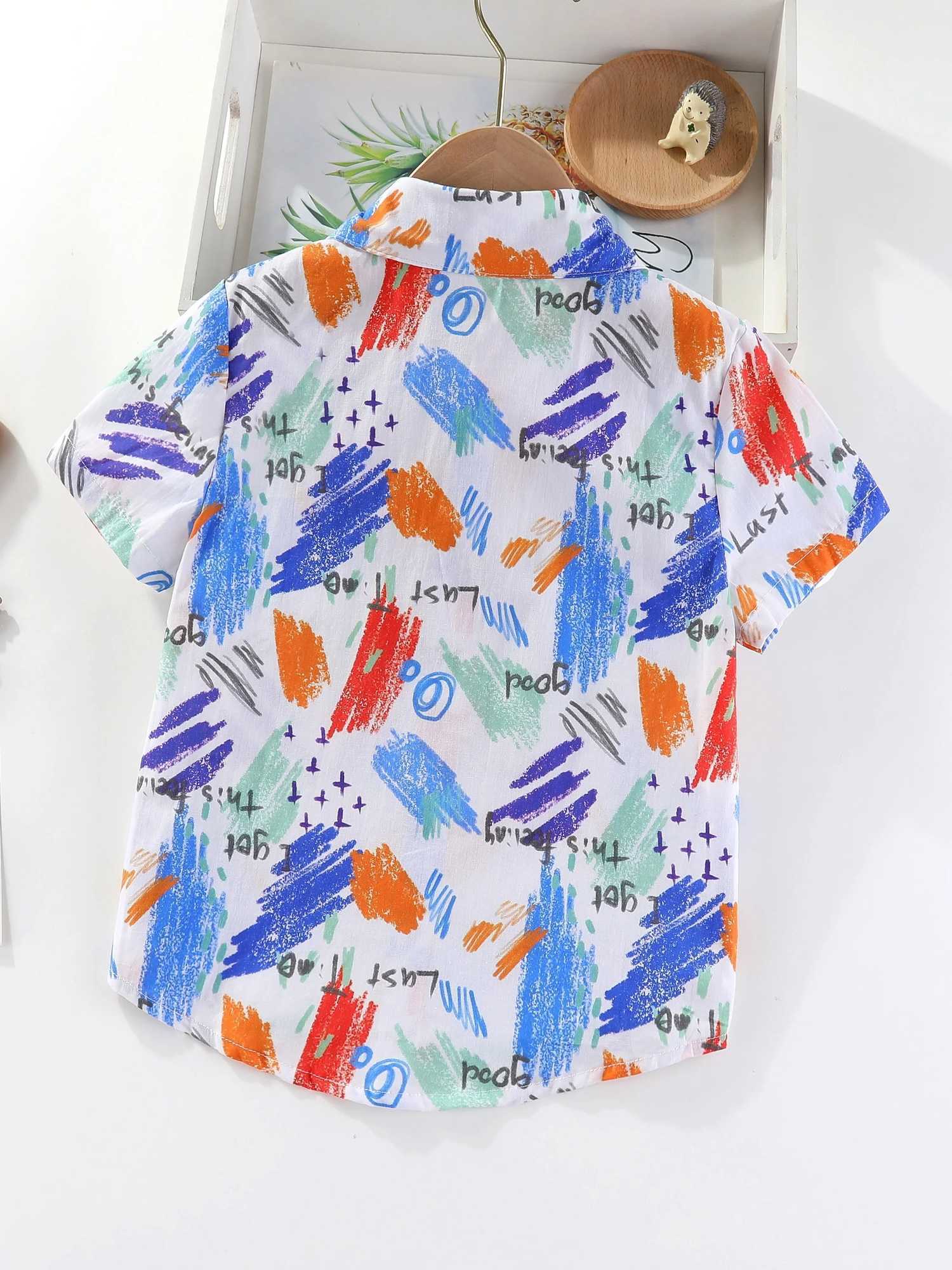 Colorful splash ink printing boys creative shirt casual short sleeved lapel shirt top childrens boys summer outdoor T-shirtW240729