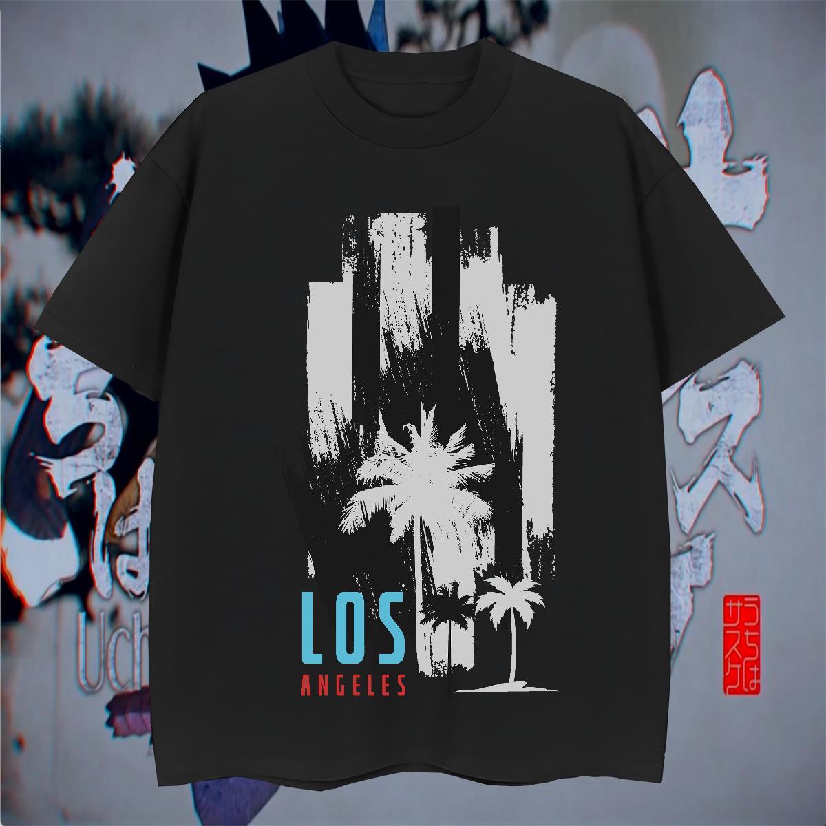 Loose Fit Men Tops Tees 230g Pure Cotton Beach letter Anime O-Neck Short Sleeve 2024 New T-Shirts for Men Tees Shirts