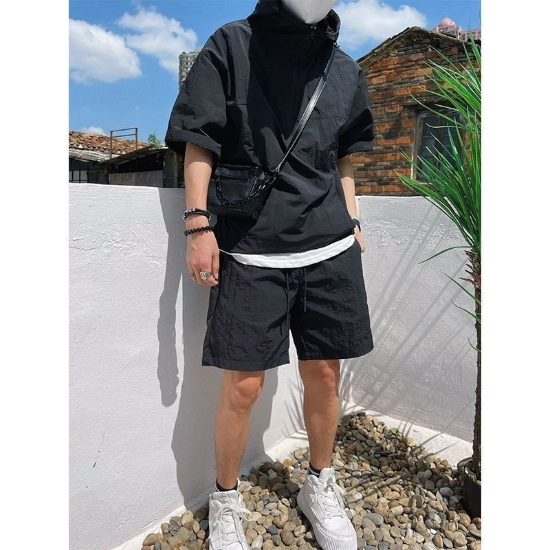 Summer Product Style Set Mens Casual Hoodie Solid Short Sleeve Tshirt Loose Fashion High Quality Handsome Sportswear y240729