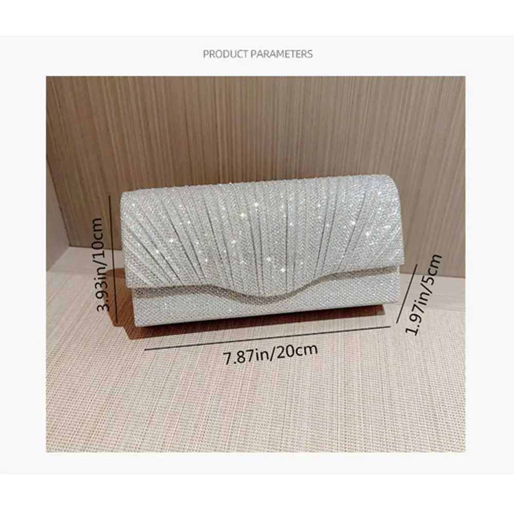 Fashion Ladies Gold Silver Luxury Satin Clutches Evening Bags Sequins Banquet Clutch Bag Wedding Party Purse Womens Chain BagsXJ240729