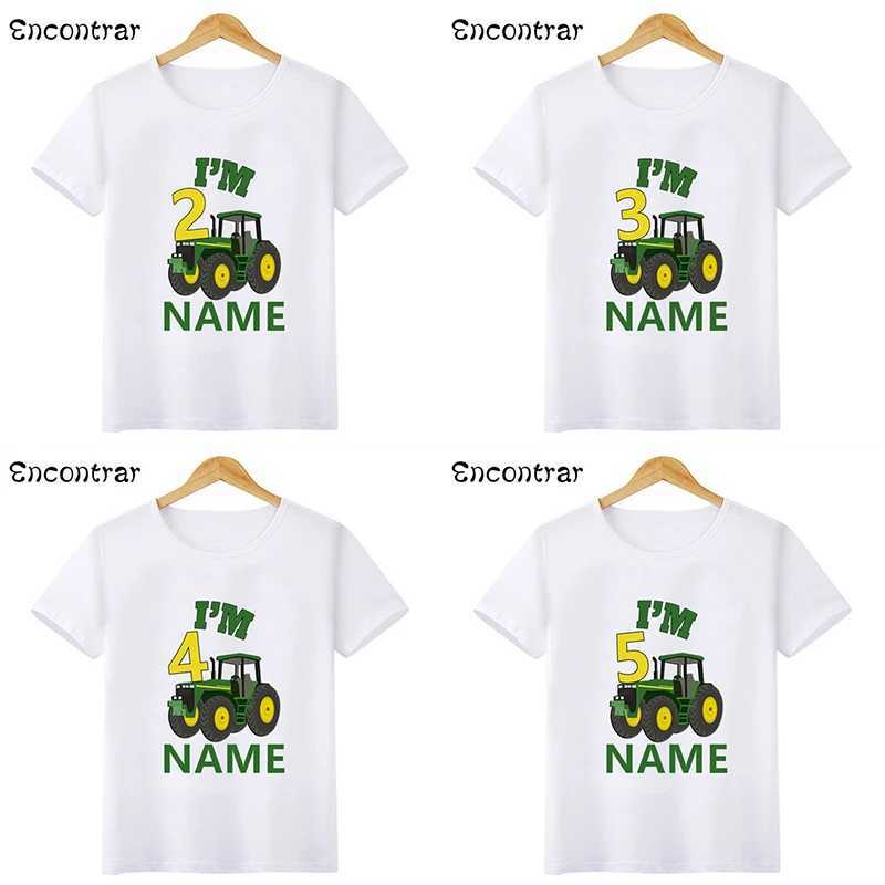 T-shirts Farm Tractor Car Cartoon Boys T shirt 1 2 3 4 5 6 7 8 9 Years Birthday Customize Name Kids T-shirts Baby Party ClothesHKP2487L24729