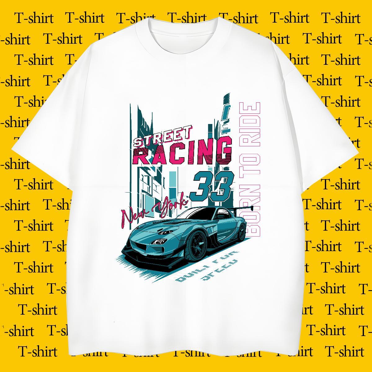 High Quality Couples T Shirts 230g Cotton Summer Casual car Skull Breathable Short Sleeve Fashion Casual T Shirts Men Tees