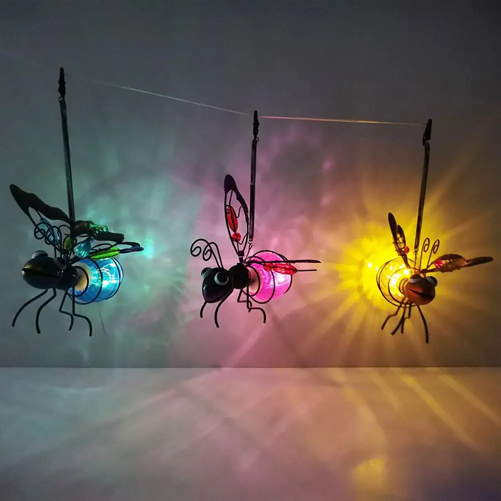 Solar Iron Insect Statue With LED Fairy Light Outdoor Waterproof Hanging Tree Ornament For Fence Yard Courtyard Garden Art Decor 240729