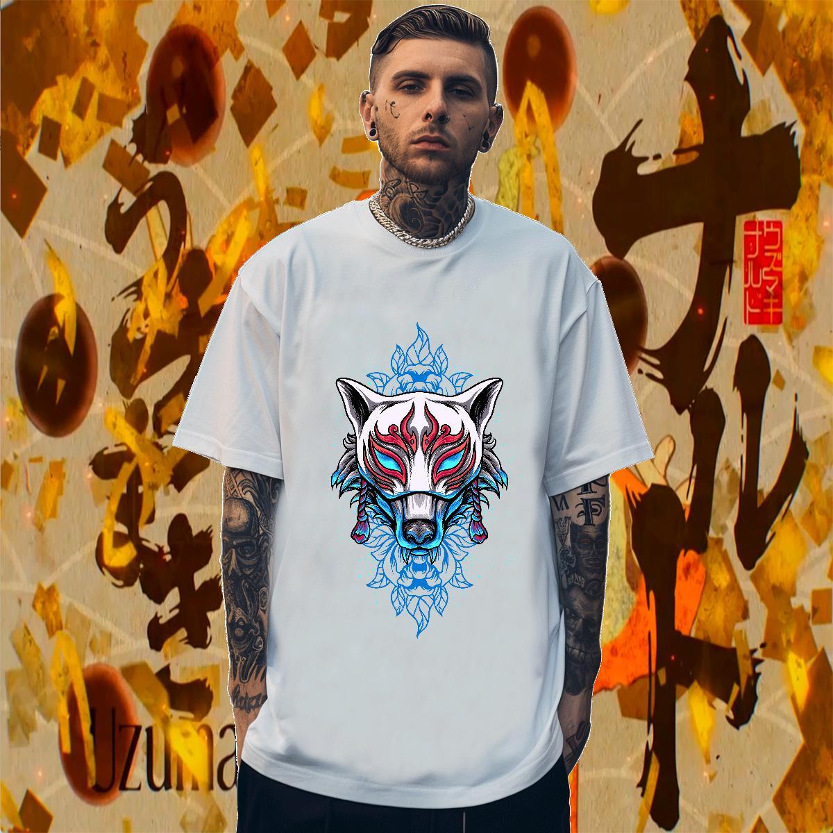 High Quality Mens Tshirts 100% Cotton 230g Spring Summer wolf Graphic Round Neck Short Sleeve Classic Mens T Shirts Tee Shirt