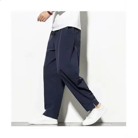 Spring Summer Mens Casual Pants Linen Cotton Straight-leg Loose-fit Trousers Harem Pants Wide-leg Thin Style Trendy 240729