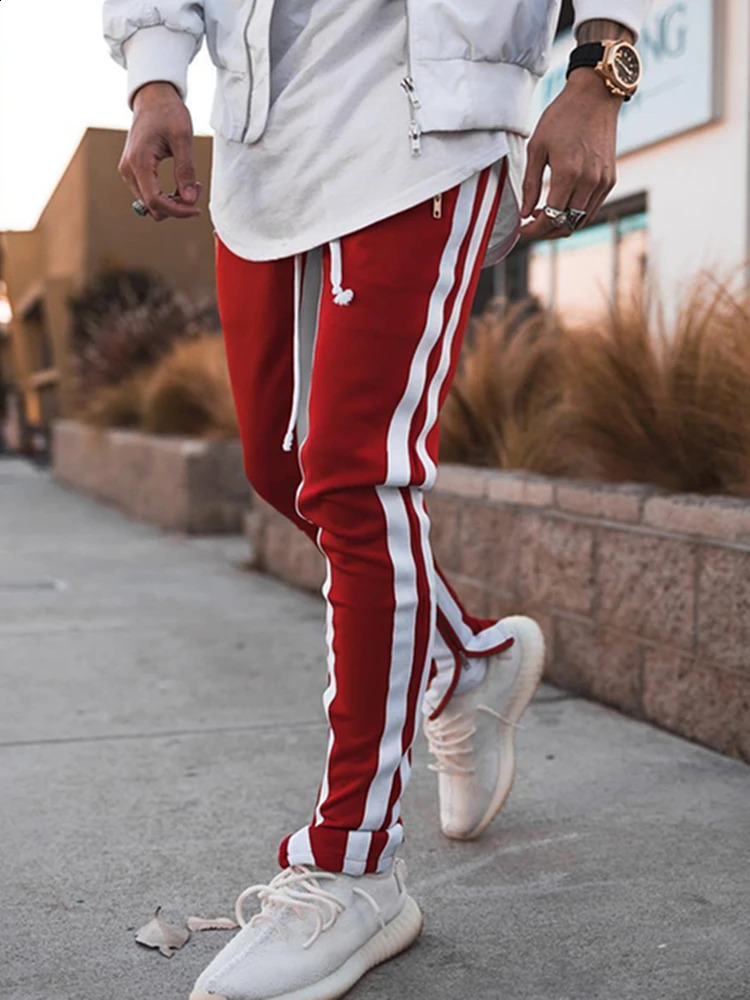 High Street European American Fashion Spring Autumn Sweatpants Stitching Zipper Pocket Pants MidWaist Slacks 240719