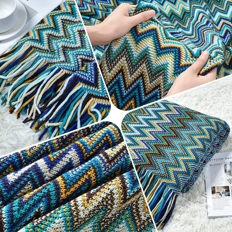 Bohemian Couch Blanket Large Knitted Tassel Throw for Bed Chair Sofa Couch Cover All-Season Blankets Home Decor Soft Comfortable 240729