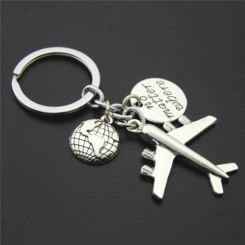 1PC Earth Airplane Keychains No Matter Where Pendant Travel Keyring Friendship Best Friend Jewelry Diy HandmadeL240729