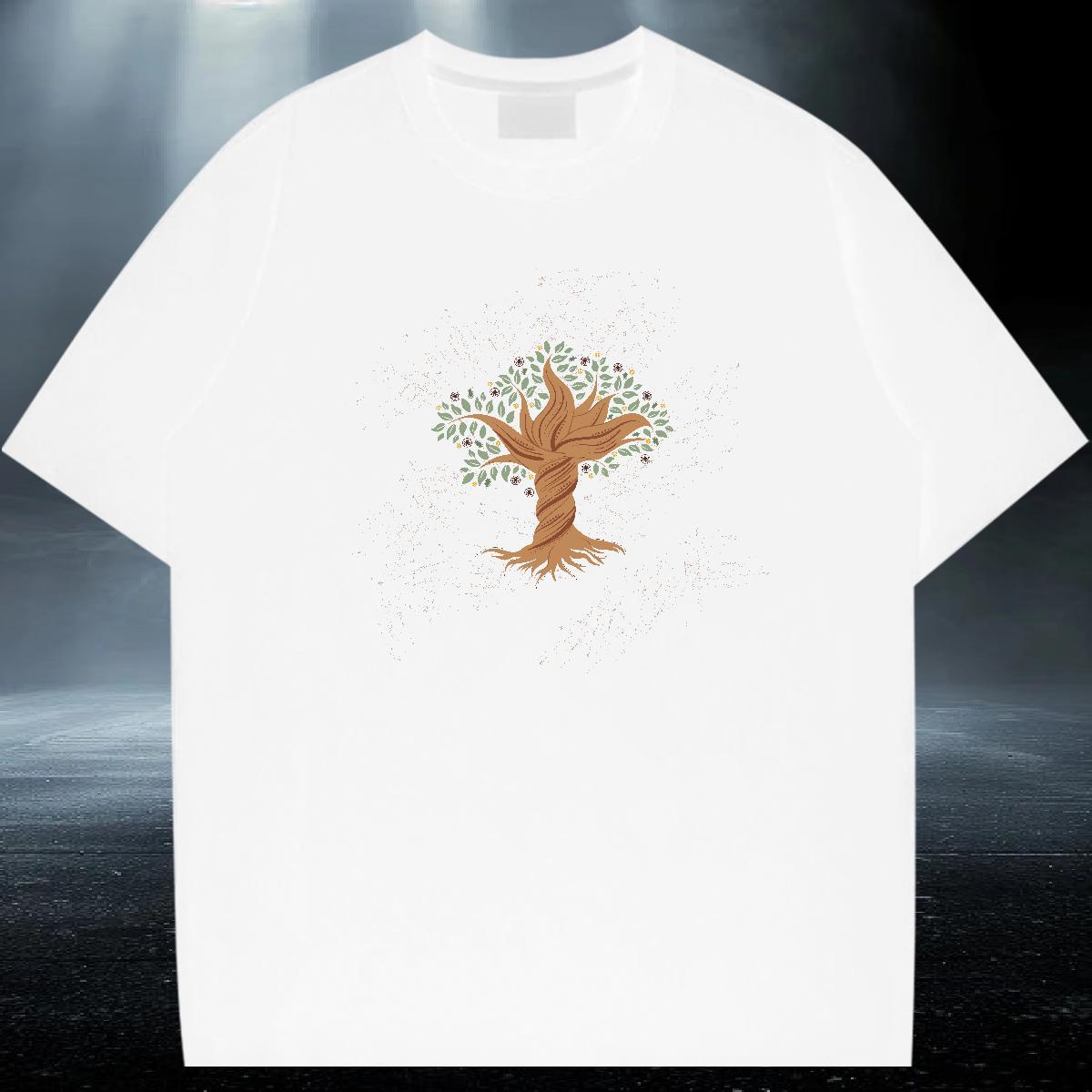 Free Shipping Tshirt for Man Woman 100% Cotton 230g Daily Wear tree Graphic Breathable Short Sleeve 2024 T-Shirts Top Tees