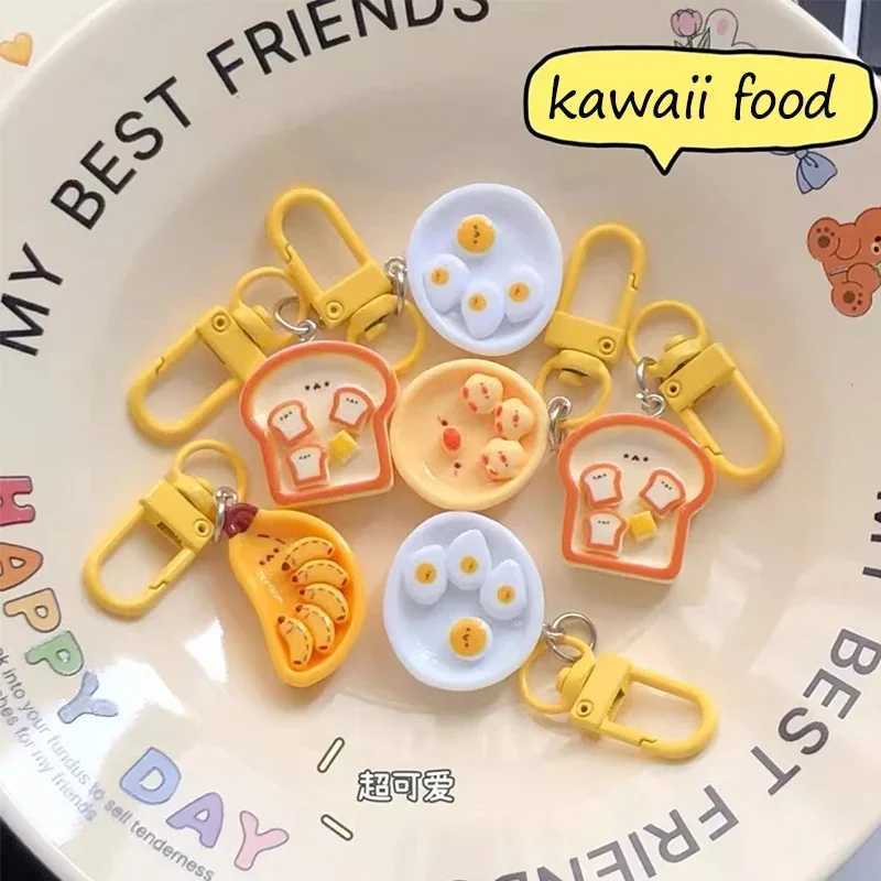 Cute Poached Egg Cheese Pendant Funny Keychain Kawaii Cartoon Simulated Food Key Chain Childrens Key Chains Schoolbag PendantL240729