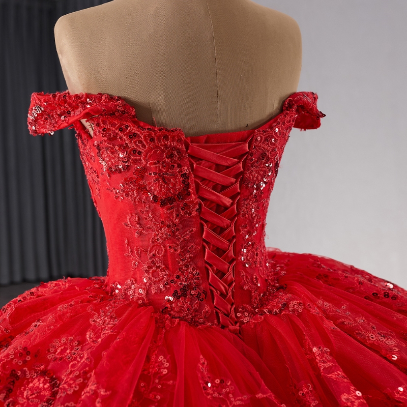 Red Sparkly Princess Quinceanera Dresses Off Shoulder Applique Beaded Tull Prom Lace Up Mexican Sweet 16 vestido 15 anos