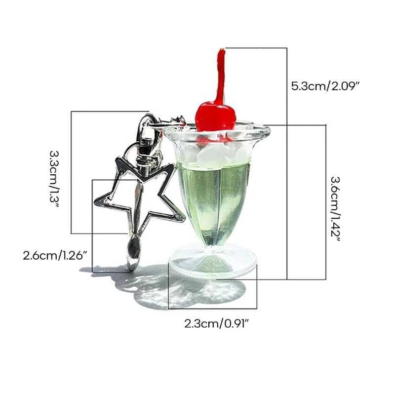 Cute Versatile Cherry Cream Cup Keychain Stylish Keyring Backpack Decoration Fashion Bag Charm Jewelry Gift for Women GirlL240729