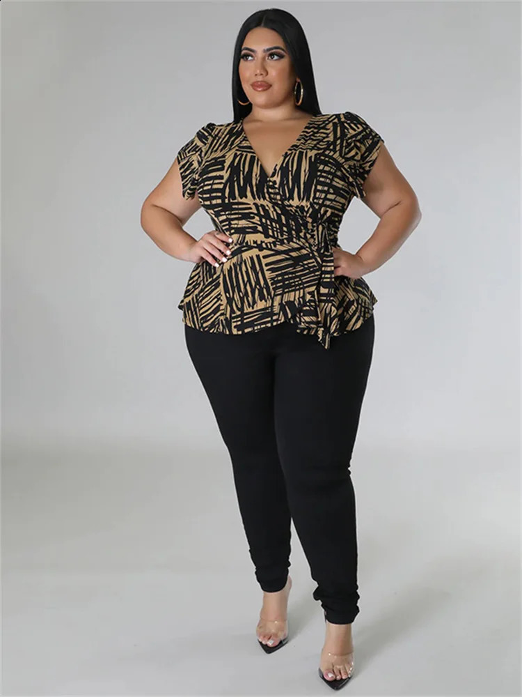 Wmstar Plus size twopiece set womens summer printed top solid leg matching wholesale direct 240722