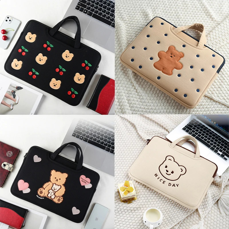 Cute Bear Women Laptop Hand Bag Sleeve Pouch 11 12 13.3 14 15 15.6 Inch Computer Bag Accessories 240729