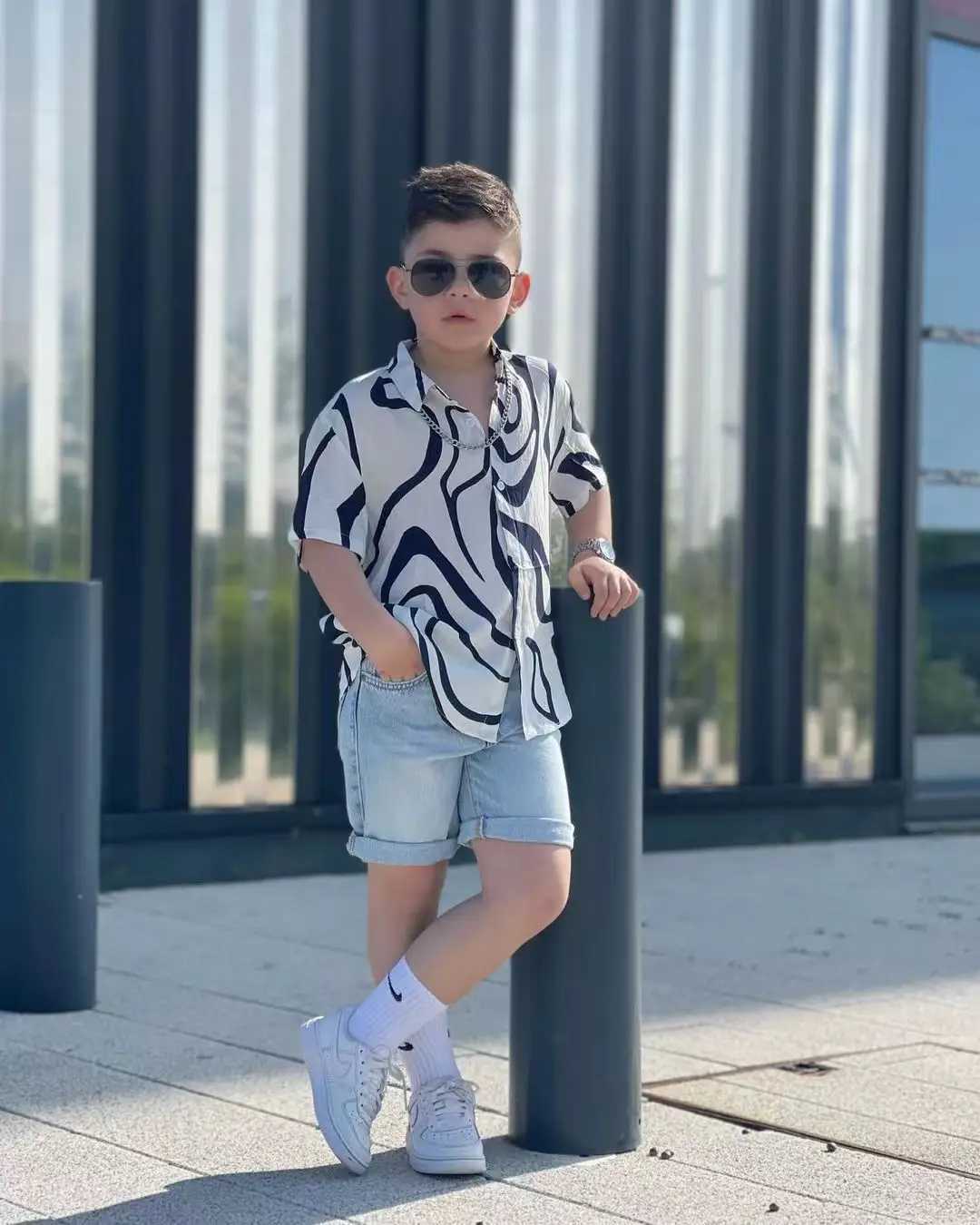 2023 Boys Summer Shirt Fashion Short Sleeve Boys Shirt 3-8Age Childrens Shirt Baby Shirt TopW240729