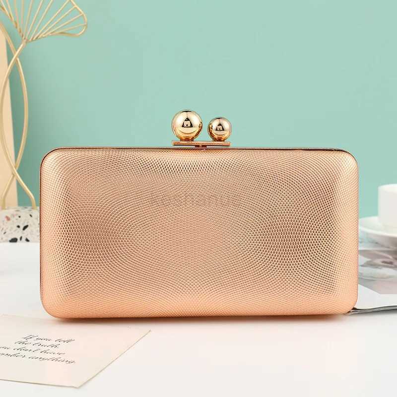Champagne Leather Evening Party Clutch Bags Womens 2023 Fashion Simple Spherical Double-button Square Bag Over Shoulder HandbagsXJ240729