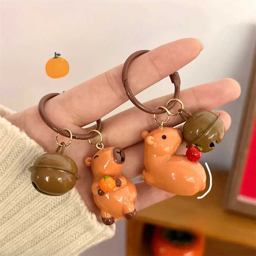 Lovely Cartoon Resin Capybara Keychain Creative Charms Small Bell Capybara Bag Pendant Kapibala Keyring GiftsL240729