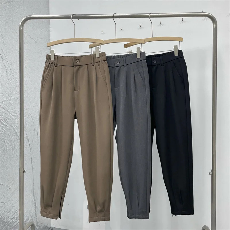 Solid color set pants mens fashion business association dress ankle zipper Korean straight office formal style 240816