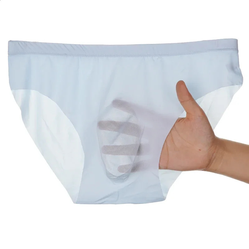 5 PairsLot Mens Ice Silk Briefs Summer Transparent Seamless Sexy Quick-drying Trendy Breathable Underwear Ultra-thin Panties 240729
