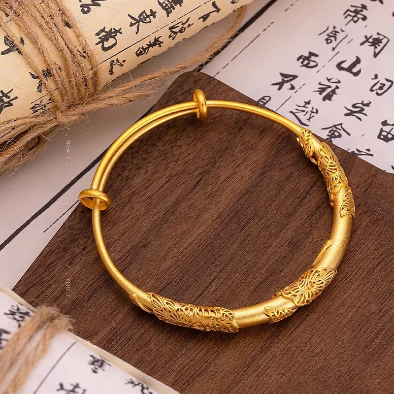 9999 real gold 24K yellow gold Ancient French gold leaf bracelet 240723