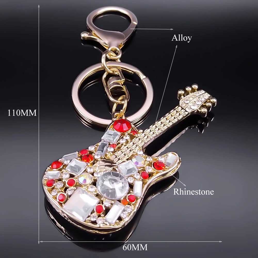 Attractive Musical Instrument Guitar Rhinestone Keyring Holder Hip Hop Music Purse Bag for Car Keychains Decorative Gift JewelryL240729