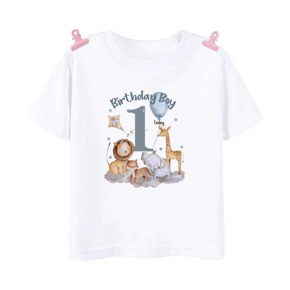 T-shirts Birthday Boy Shirt 1-12 Year T-Shirt Wild One Tee Boys Birthday Party T Shirt Safari Animal Print Theme Outfit Clothes Kids TopsL24729