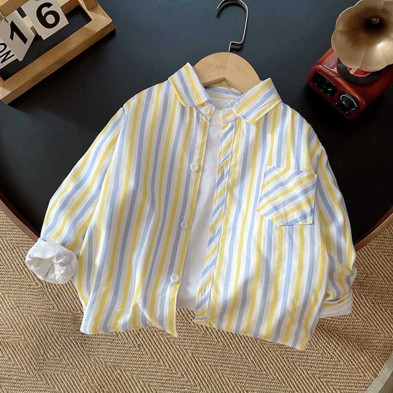 Spring and autumn 2-6 year old boys casual striped retro long sleeved shirt baby and childrens shirtW240729