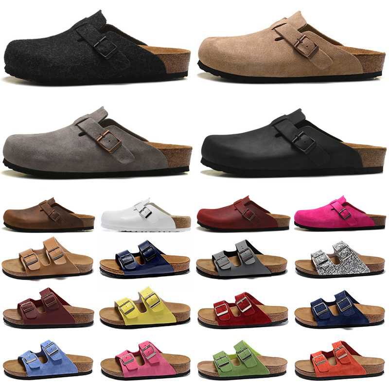 Hommes Femmes Designer Slides Clog Sandals Soft Fashion Suede en cuir plat Taupe Mocha noir blanc gris homme boisé mules décontractées les pantou