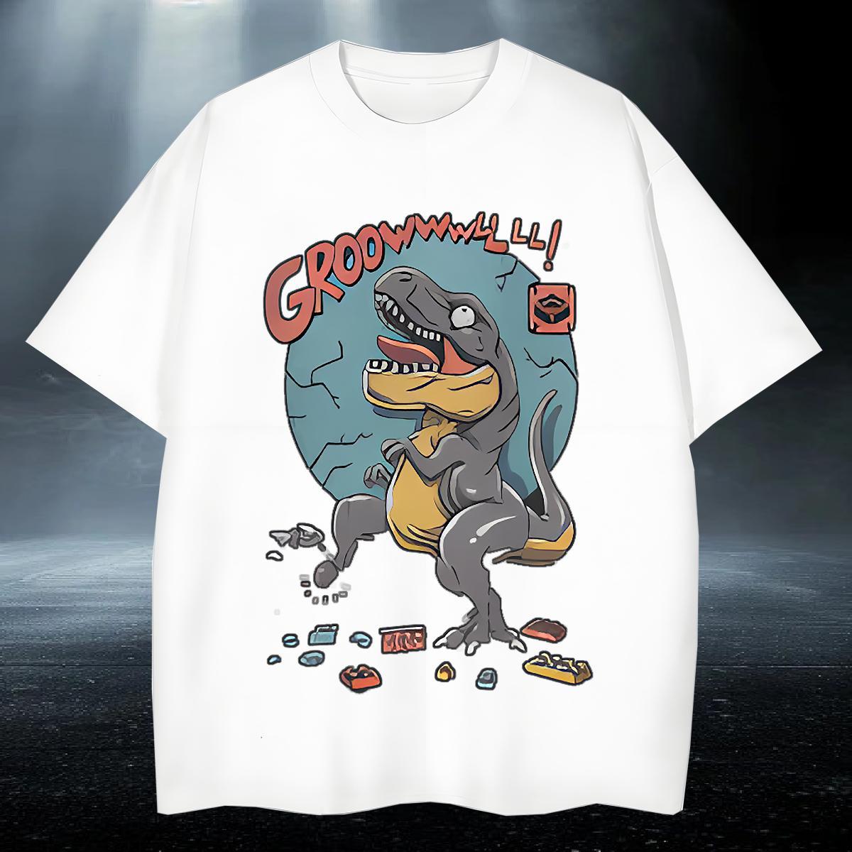 Soft Men Tees 230g Cotton Hip Hop dinosaur Cartoon Print Pure Cotton Classic Mens T Shirts Tshirts