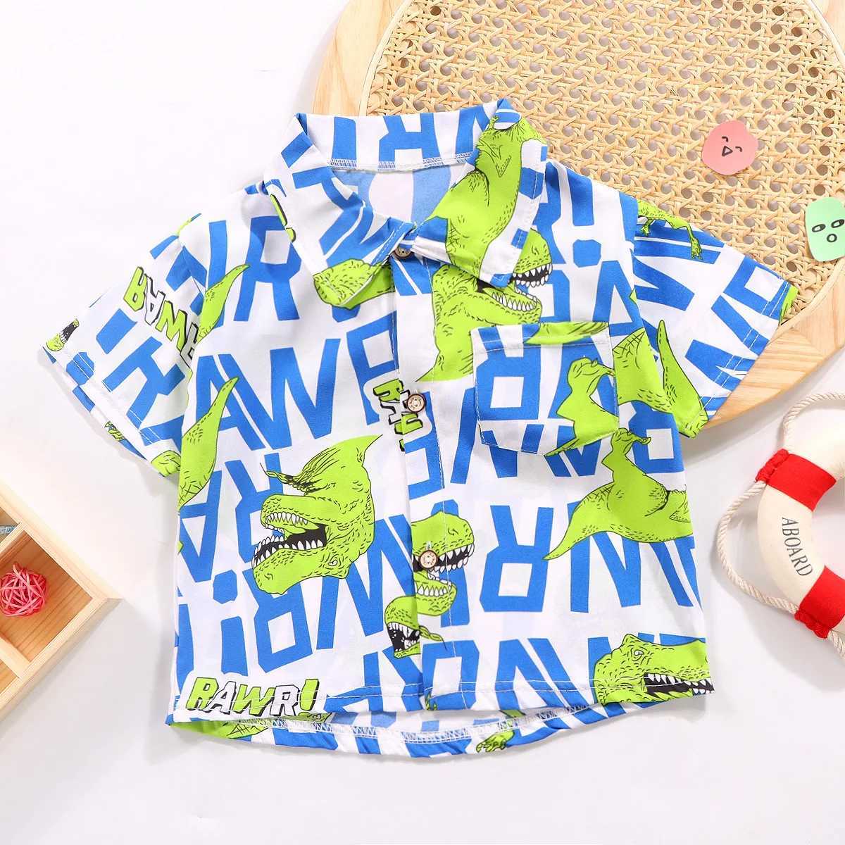 2024 Summer Boys and Girls 3D Printed Button Open Shirt Short Sleeve Casual Loose Portable T-shirtW240729
