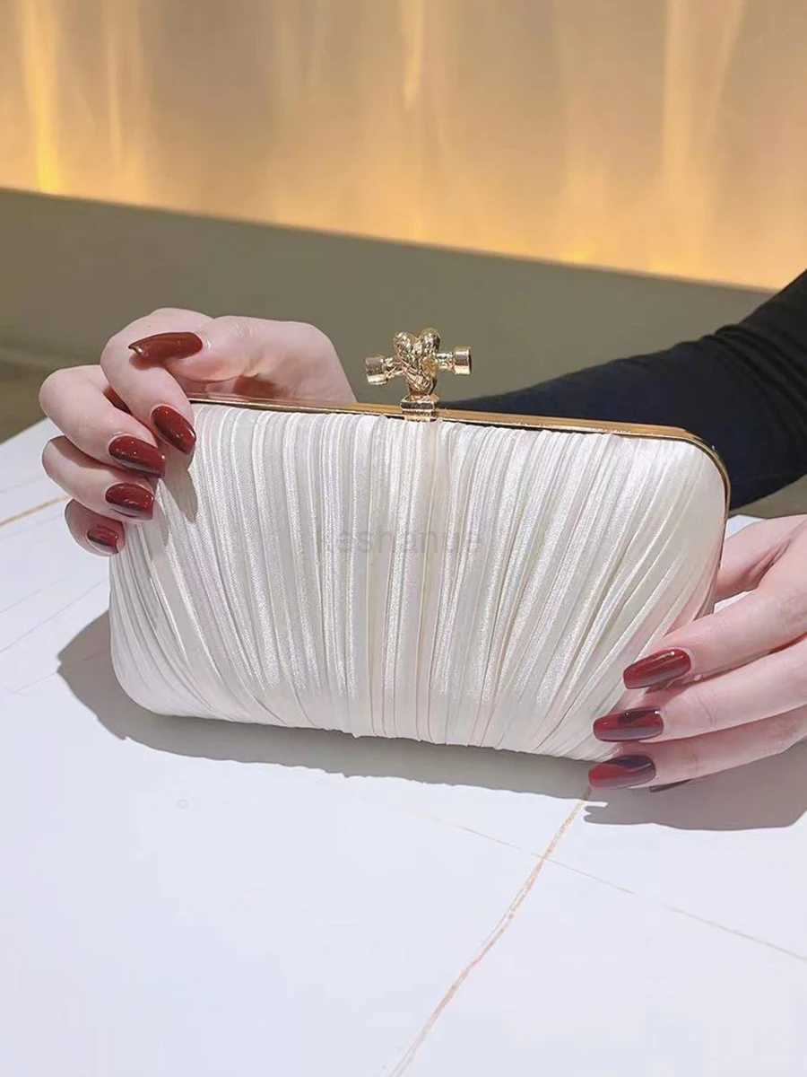 Pleated Evening Clutch Banquet Handbag For Women Crossbody Chain Bag Formal Bridal Wedding Clutch Prom Cocktail Party PurseXJ240729