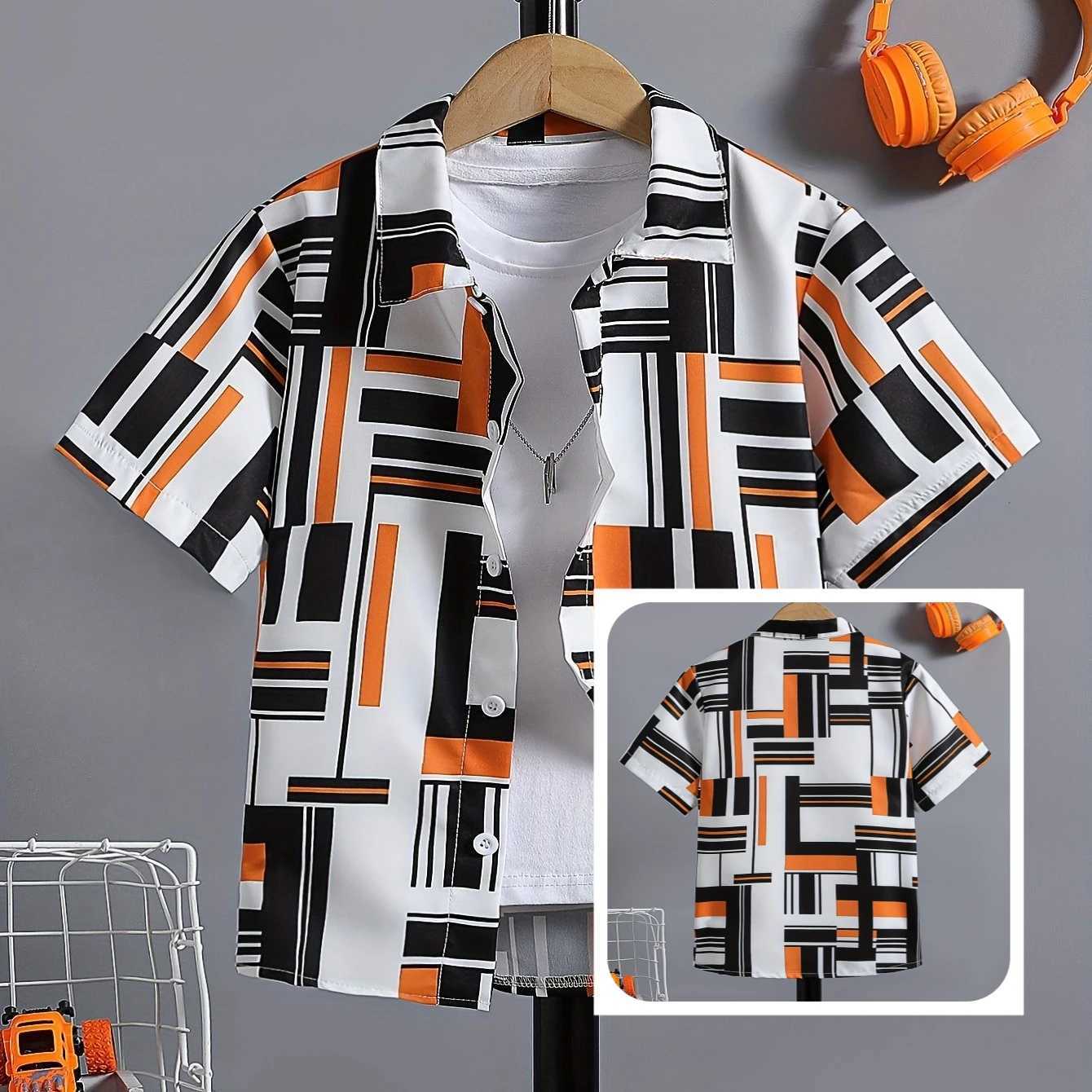 2024 childrens clothing casual loose fit short sleeved cool and comfortable summer beach boys and girls holiday childrens boys clothingW240729