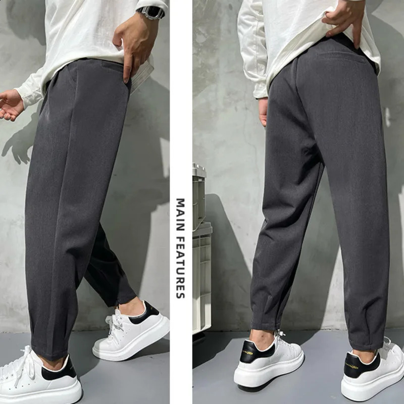 Solid color set pants mens fashion business association dress ankle zipper Korean straight office formal style 240816