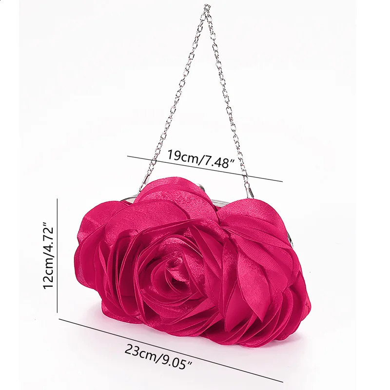 Women Rose Flower Evening Bag Ladies Floral Pink Handbag Bridal Wedding Party Purse Fashion Beatiful Small Day Clutch Chain 240729