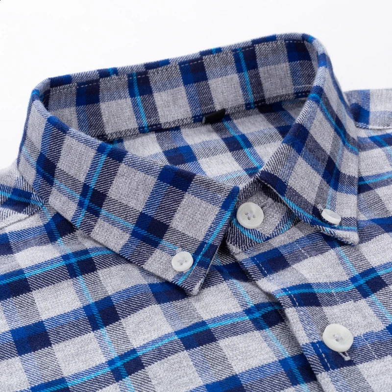 Mens Casual Button Down Brushed Cotton Shirt Long Sleeve Standard-fit Comfortable Thick Gingham Plaid Flannel Shirts 240729