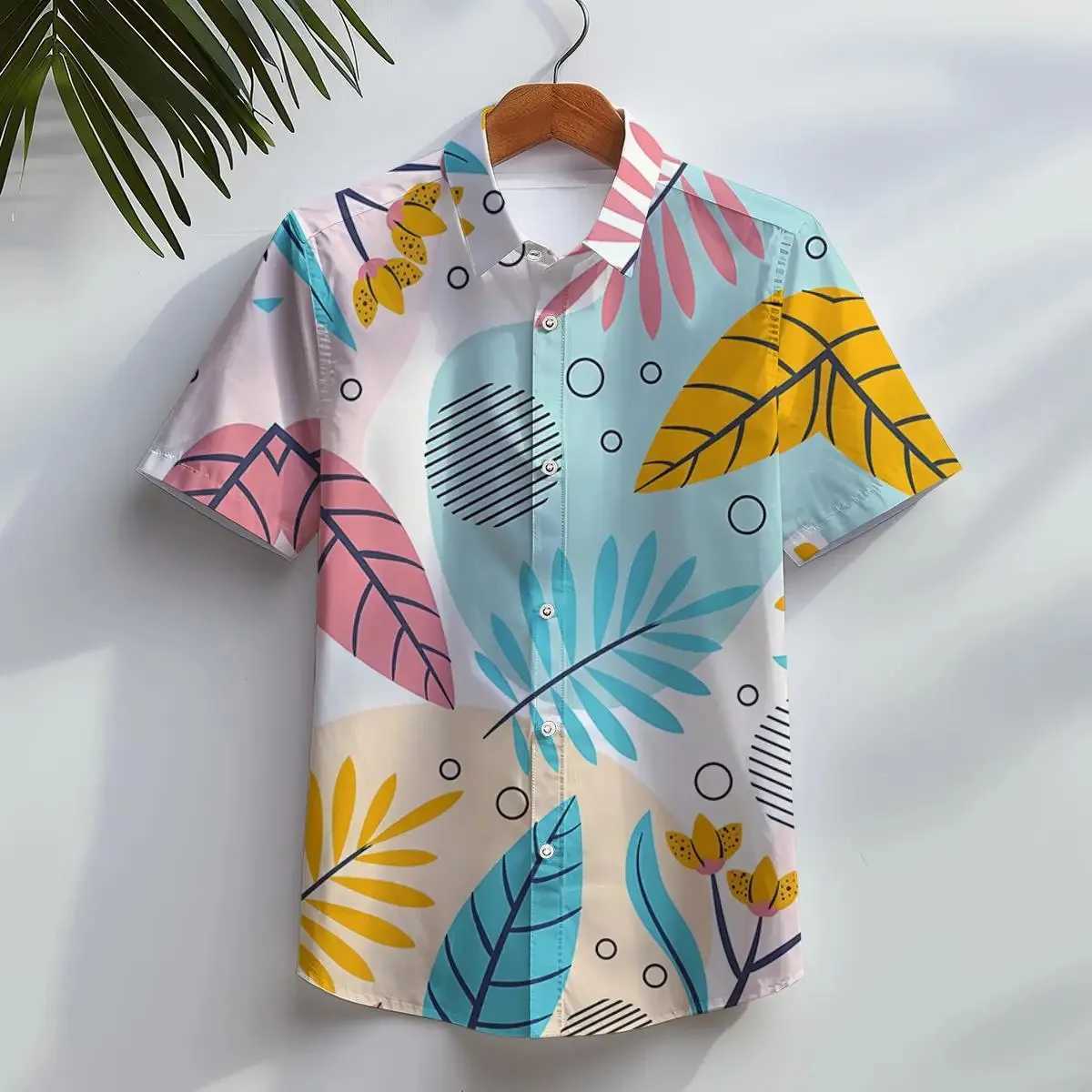 childrens beach casual short sleeved button down shirt tropical leaf flower 3D printed summer vacation clothingW240729