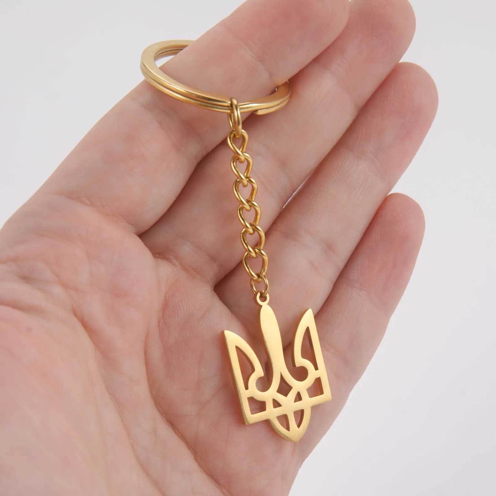 Ukraine National Emblem Keychain Ukrainian Symbol Rings Holder Steel Gold Color Jewelry Bijous Badge Bag Pendant Car Key ChainsL240729