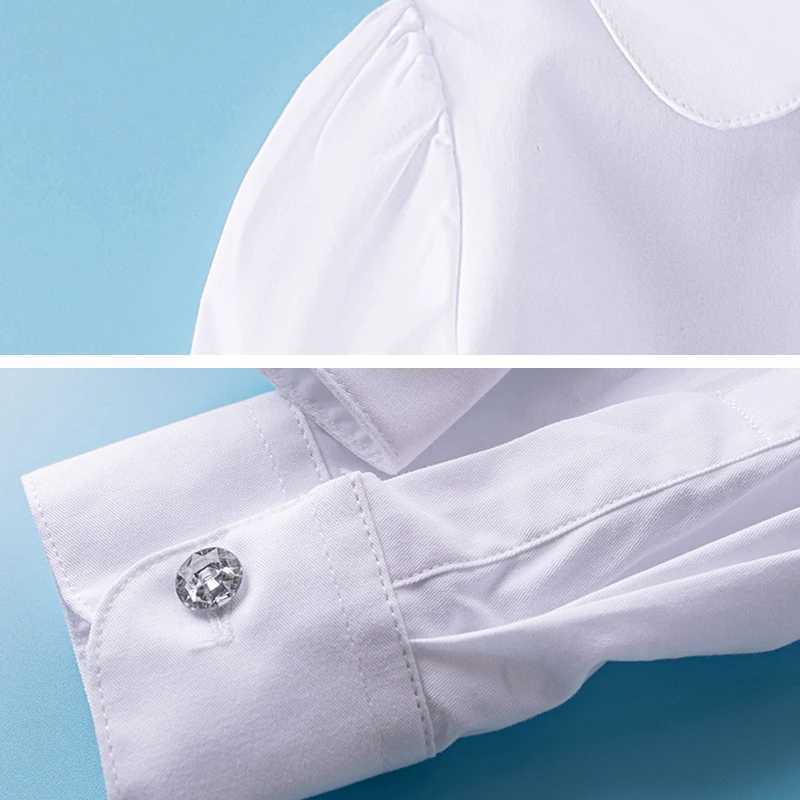 Preppy White Blouses for Girls Shirts School Uniform Childrens Clothing Autumn Youth Clothing Top 6 8 9 10 14 Year OldW240729