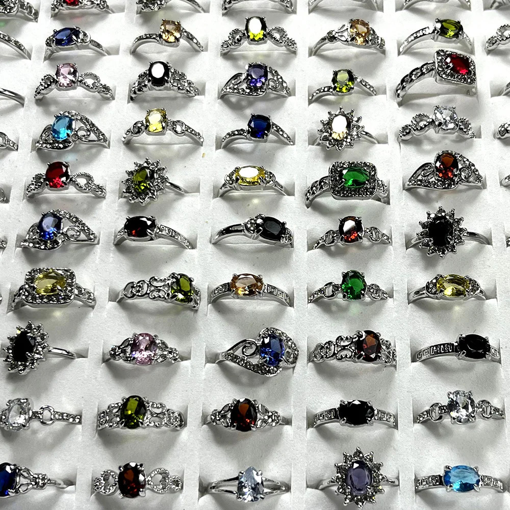50 fashionable multicolor zircon crystal silver plated rings suitable for womens jewelry bulk batch LR4216 240723